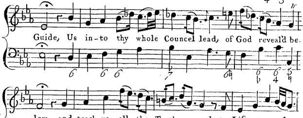 Ein Notenblatt mit dem Text "Führe uns in deinen ganzen Rat, Gott offenbart sei" und musikalischer Notation.