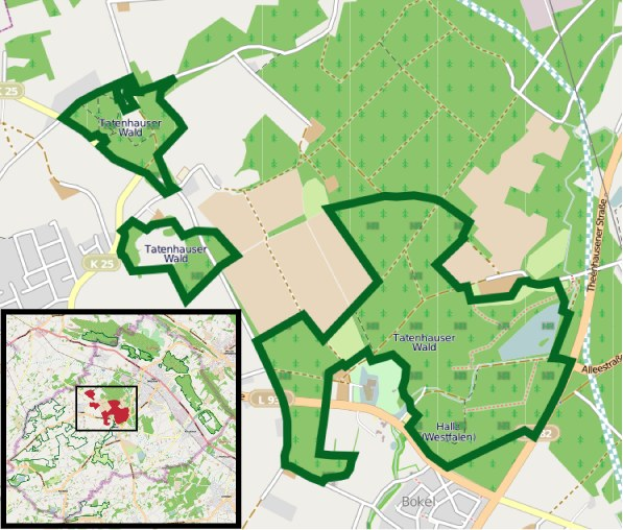 Karte von Tutenhausen, Deutschland, markiert einen grünen Bereich, der den Standort des Parks anzeigt.