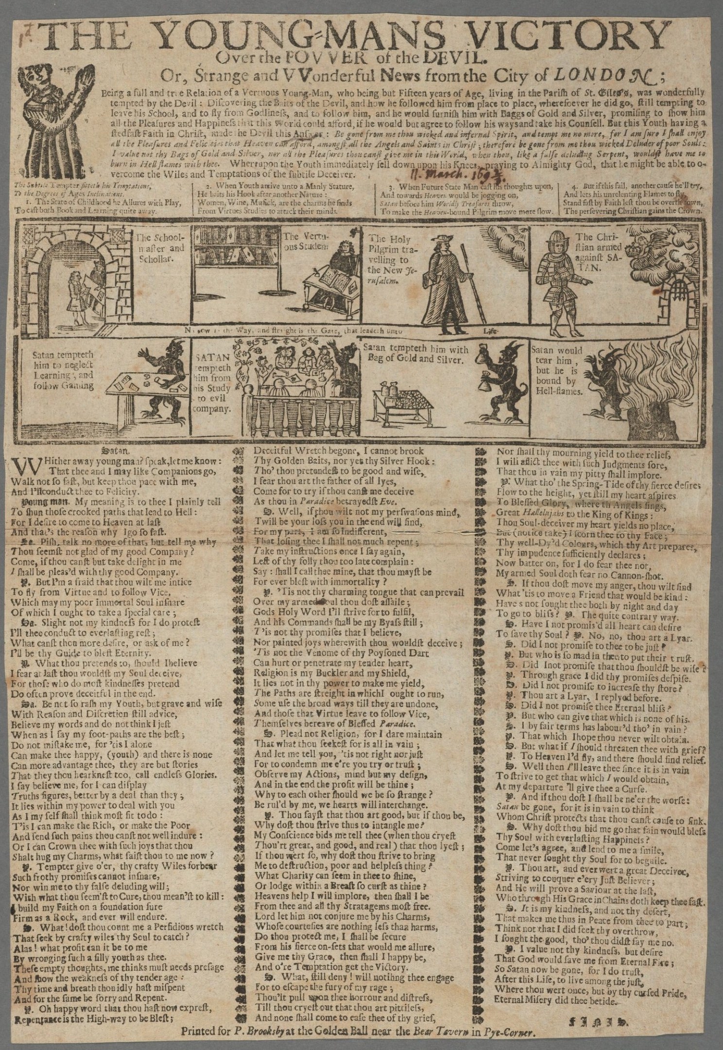 Ein siegestaubes Papiertisch mit fettem Text und detaillierten Illustrationen von entschlossenen jungen Männern.