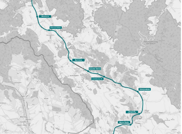 Blaue Linie auf einer Stadtkarte, die die Route einer Radtour mit Start- und Endpunkten markiert.