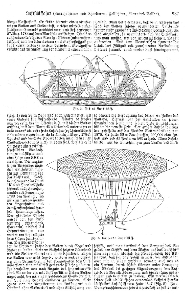 Altes Buchcover mit einer Illustration eines 19. Jahrhundert-Luftschiffs mit begleitendem Text.