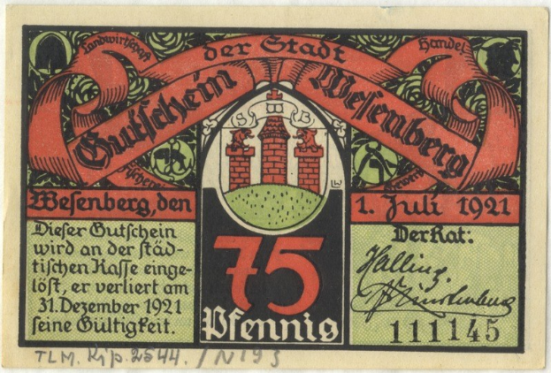 Alte deutsche Banknote mit einer Gebäudeabbildung, "Bundesliga"-Text und Logo unten auf weißem Hintergrund.